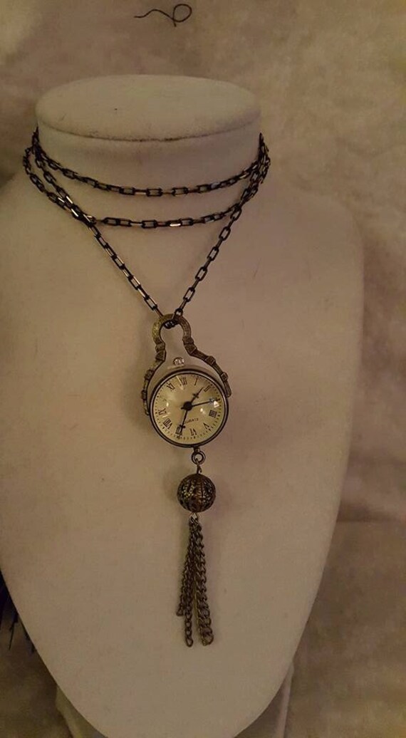 Traditional working clock necklace by JoycesCustomGems on Etsy
