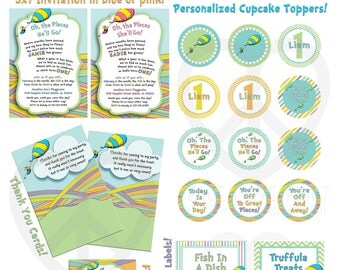 Oh The Places You'll Go! Party Pack - Invitation, Banner, Favor Tags, Signs, Food Labels, Cupcake Toppers and more!