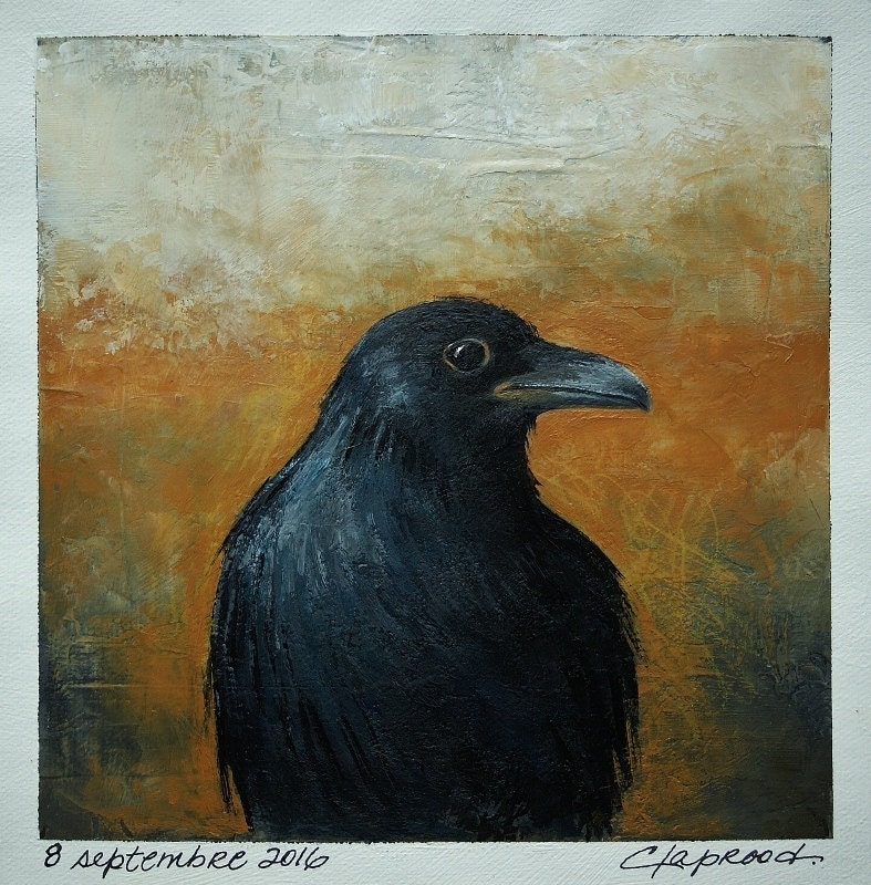 Small painting Black bird painting Bird painting Bird art