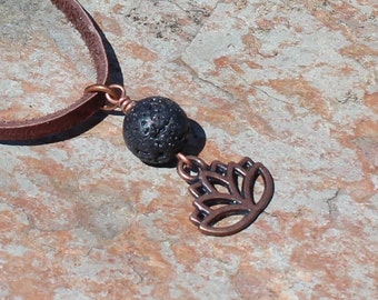 Lotus Flower Lava Bead Diffuser Necklace, Aromatherapy Pendant, Lotus Necklace, Aromatherapy Jewelry, Essential Oil Diffuser, Lava Jewelry