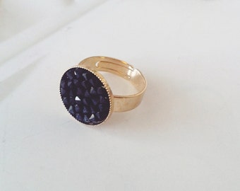 Black crystals ring, Adjustable gild ring, Swarovski crystals ring, Sparkling black crystals ring, Statement black crystal gold ring