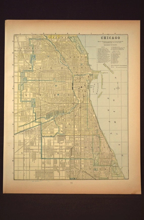 Chicago Street Map Chicago Map Antique 1800s by MapsBooksEphemera