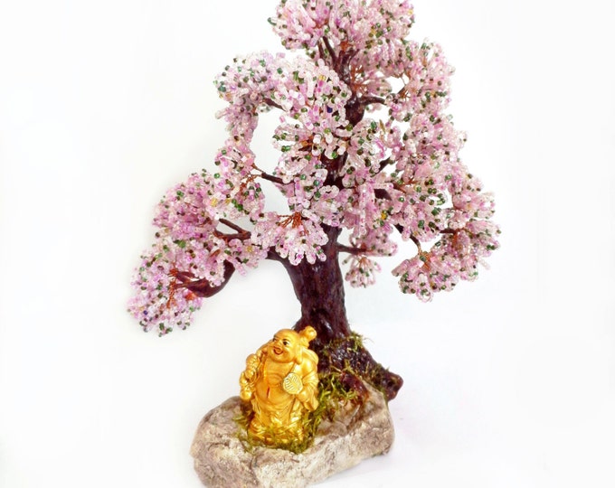Spring blooming wish-fulfilling tree made of seed beads and wire - miniature tree - wire sculpture - beaded bonsai - feng shui