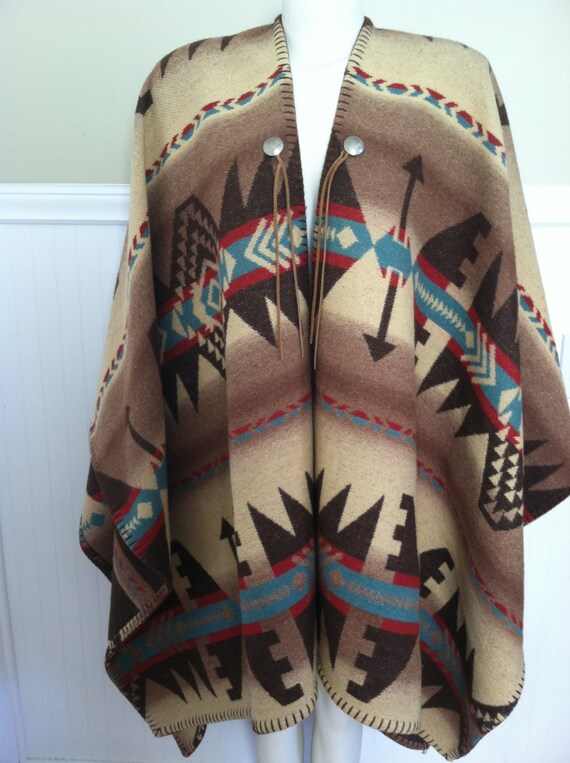 RALPH LAUREN PONCHO Shawl Wrap Coat Cape Southwestern Cotton