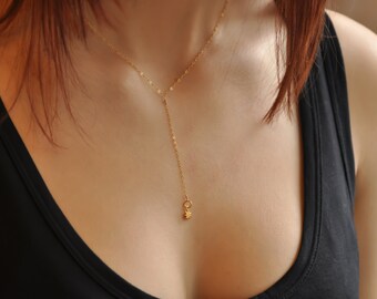 Gold lariat necklace, Y necklace, Layering necklace, Simple delicate 14 k gold, Delicate chain necklace, Minimal layering necklace, NS43