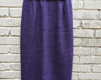 80s Purple Pencil Skirt. 1980s High Waist Size Medium Skirt.