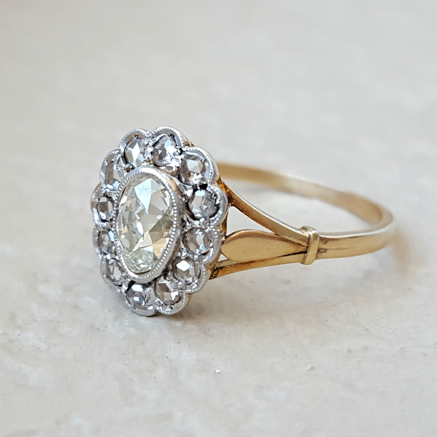 Antique Engagement Ring Victorian Old Mine Cut Pear Halo