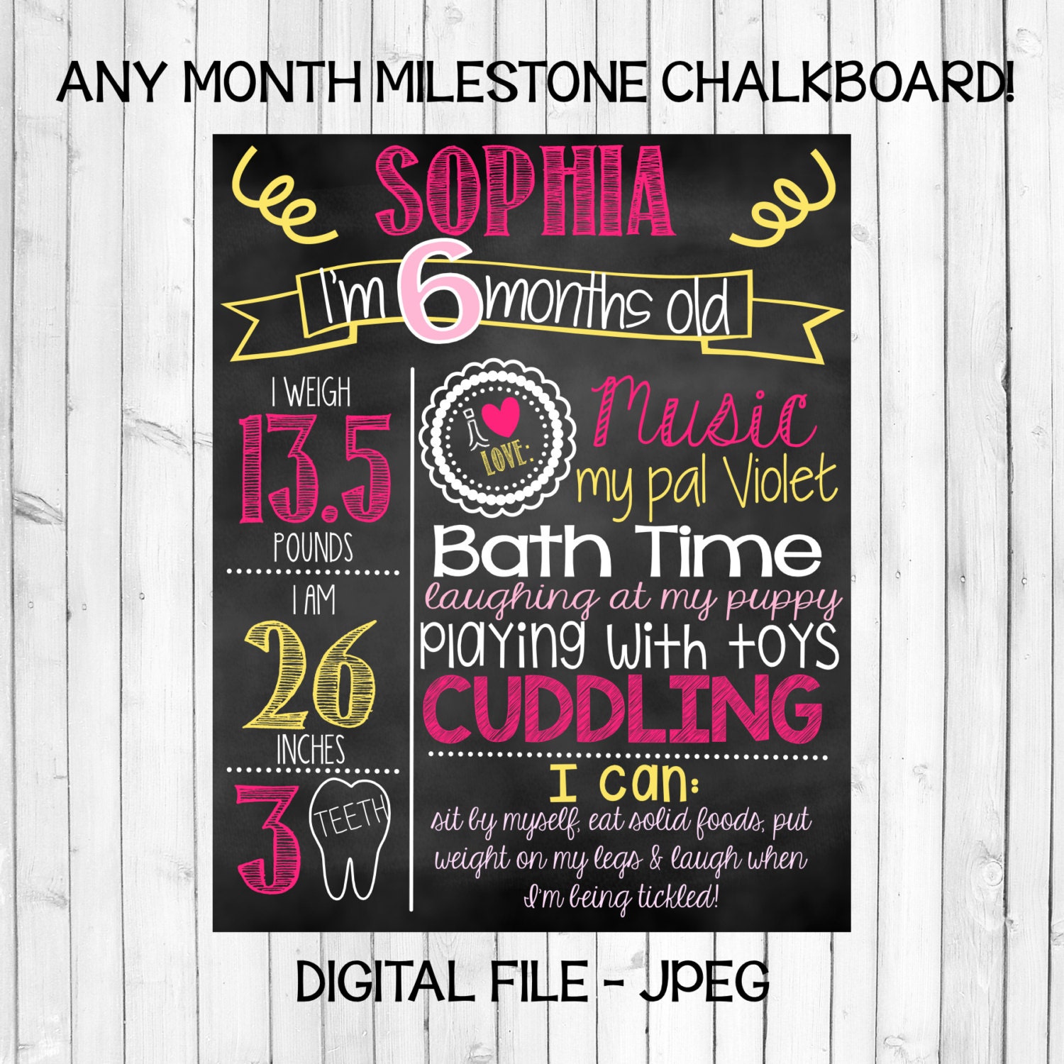 Monthly Milestone Chalkboard Month to Month Baby's First
