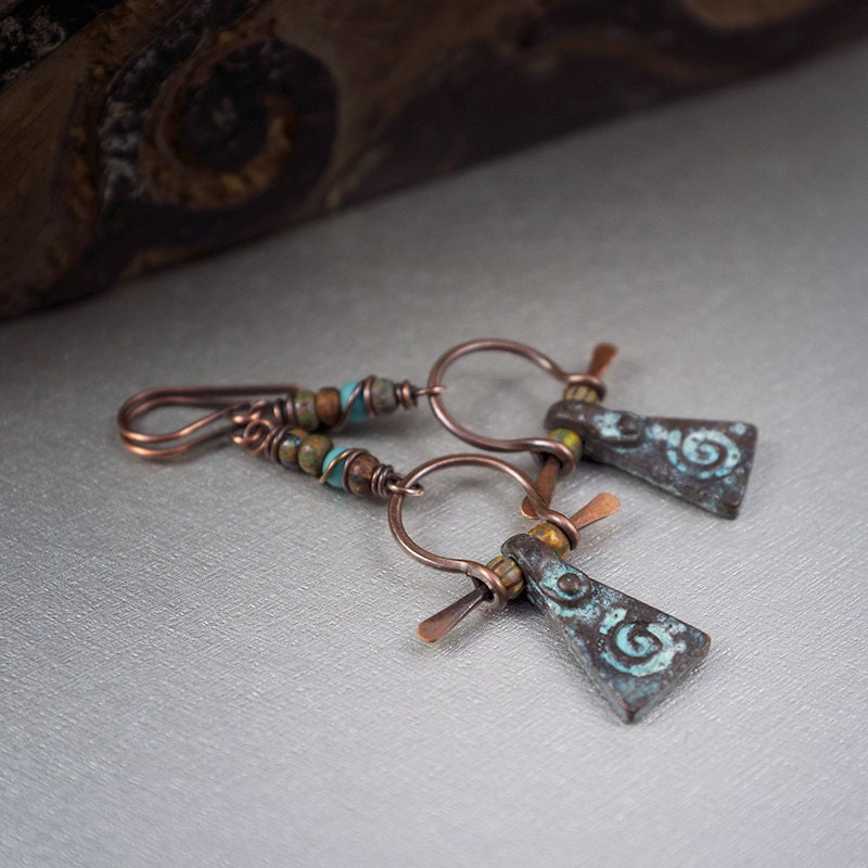 primitive earrings tribal jewelry handforged oxidized