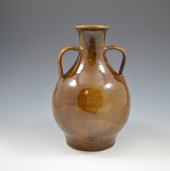 Ceramic vase with two handles Pottery vase skinny by GershmanArt