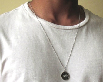 Silver Coin Necklace , Mens Silver Necklace , Mens Necklace , Ancient Coin Pendant , Necklace For Men , Guy Necklace , Circle Necklace