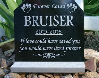 Pet Memorial Stone Granite Dog Cat Granite Engraved Grave Marker Headstone with optional Heavy Composite Base Stand Indoor/Outdoor