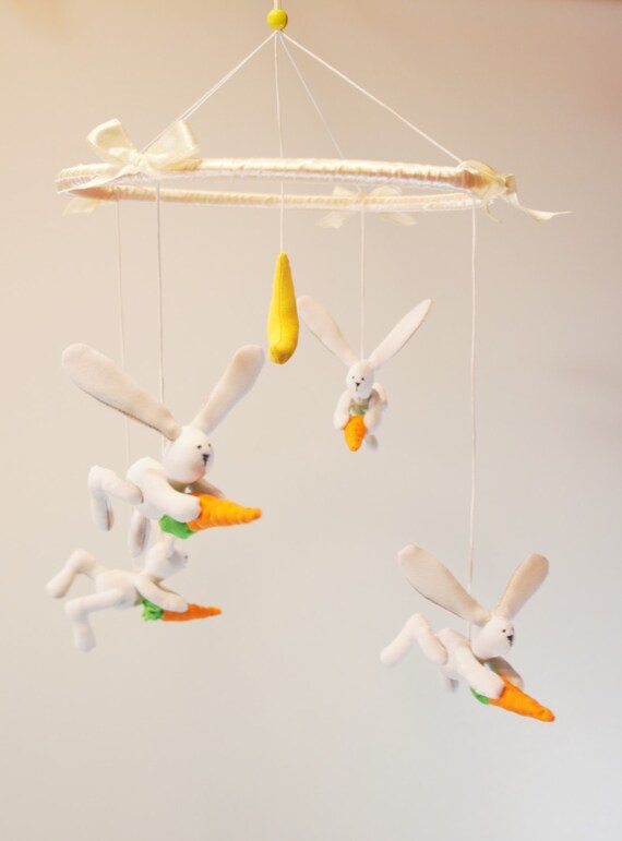 Crib mobile Hare Baby Mobile White Bunny mobile for by Lapintrou