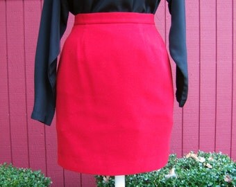 Vintage 1980s Red Mini Skirt | Wool Kashmir Skirt | Fully Lined, Made in Italy, Small