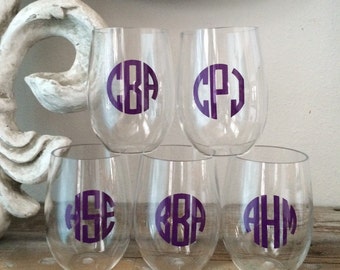 Set of 2 Monogrammed Stemless Acrylic 16oz. Wine Glasses Personalized Wedding Shower Gift