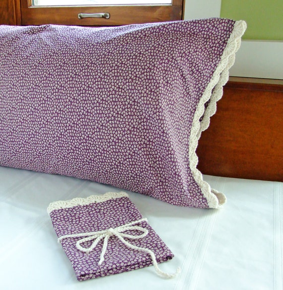 Crochet Pillow Case PURPLE FLORAL Pillow Cover with Crochet