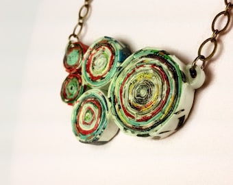 Upcycled Magazine Paper Chunky Necklace, eco friendly necklace, recycled necklace, upcycled necklace, upcycled jewelry, ephemera jewelry