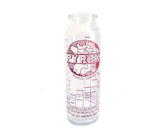 Pyrex Baby Bottle, Evian Water, Red Bottle, French Glass Baby Bottle, Graduated Feeding Bottle, Glass Nursery Bottle, Baby Shower Gift