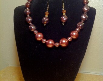 Chocolate Pearl Necklace with Earrings.