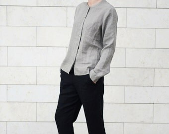 Semplici pantaloni di lino. Pantaloni in stile giapponese. Pantaloni donna in nero.