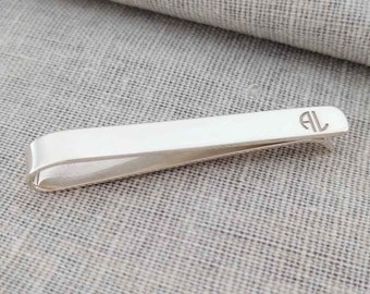 Monogrammed 1.5" Skinny Tie Clip ,Wedding Tie Tack Two Letters,Sterling Tie Bar Clip,Personalized Block Tie Clip,Custom Groomsmen Tie Clip