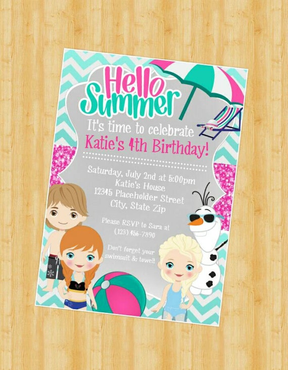 Frozen Invite Summer Birthday Party Elsa Anna Olaf and