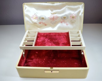 Vintage Farrington Jewelry Box Ivory Fashioned by Farrington Made In U.S.A. Genuine Texol Flowers and Crown Design Vintage Case