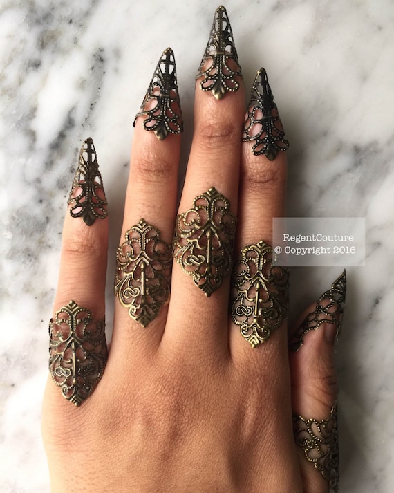 10 pcs filigree finger tips and rings set brass by RegentCouture steampunk buy now online