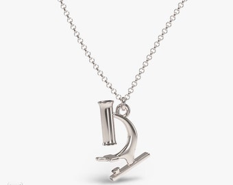 science jewelry: silver microscope necklace - 3D printed microscope pendant - wearable science - cell biology - microscopy - laboratory
