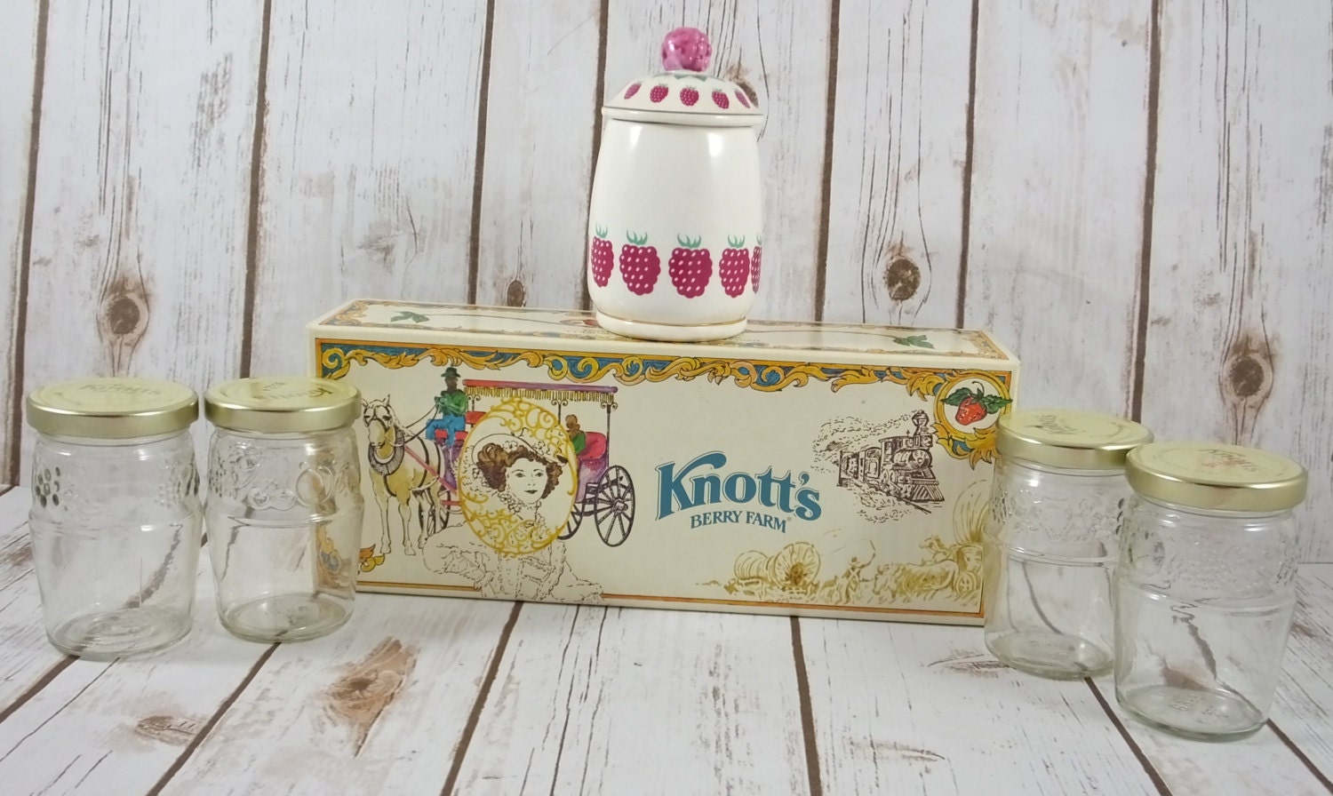 Vintage Knott's Berry Farm Jelly Preserve Jars & Box 8