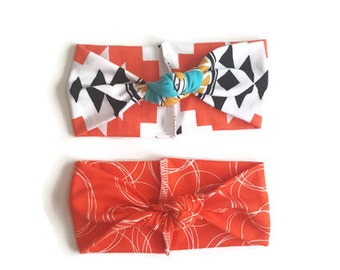 Turban headband set, baby girl headbands, knotted baby turban, soft baby headbands, girl accessories, Aztec headband, baby hair piece