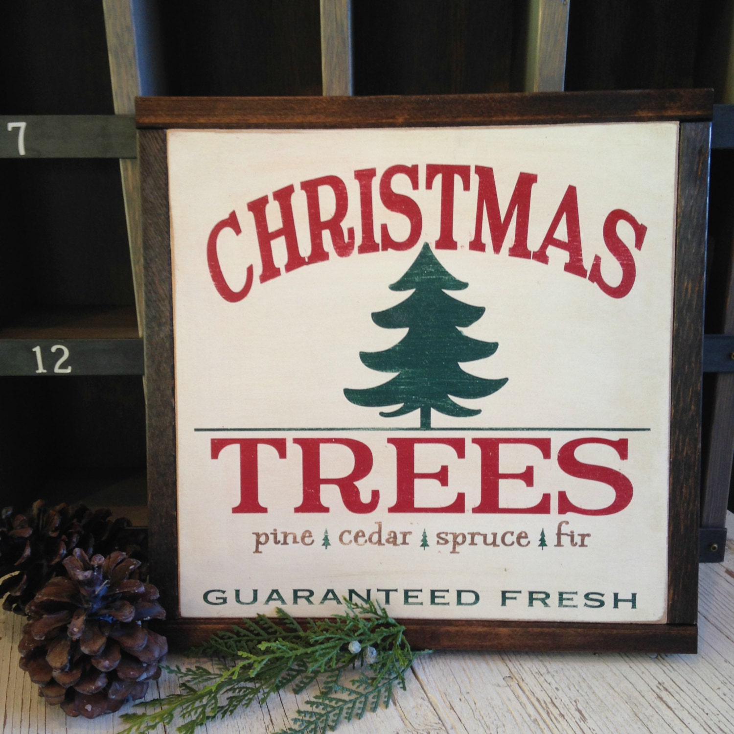 CHRISTMAS TREES vintage Christmas sign by BunkhouseandBroadway