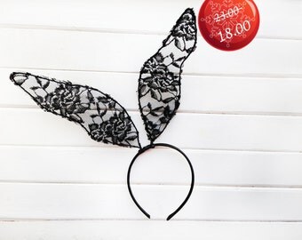 Lace bunny ears, Ears headband, Black ears, Ariana Grande, Bunny ears, Party ears, Costume ears, Rabbit ears, Cosplay ears, Bachelorette
