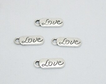 Cursive LOVE Charms, Set of 4 - Jewelry Supply, Scrapbook, Metal Embellishment, Mini Album, Love, Amity, Affection, Valentine, Faith, Virtue