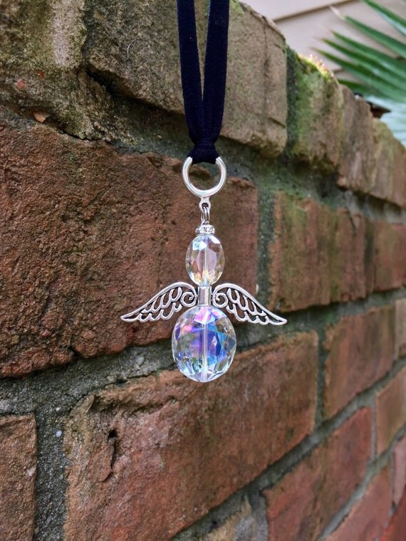 Angel Car Charm Rear View Mirror Crystal Guardian Angel