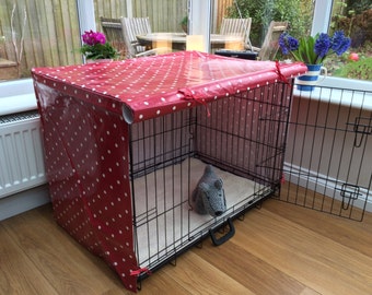 Large Dog Crate Cover - Custom Crate Cover - Red Oilcloth - Polka Dot Oilcloth - Dog Accessories - Dog Bed Cover - Pet Crate Cover - Dog