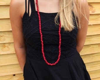 wooden beaded wrap necklace - gameday colors, red wrap necklace, orange wrap necklace, blue necklace, green necklace, purple necklace