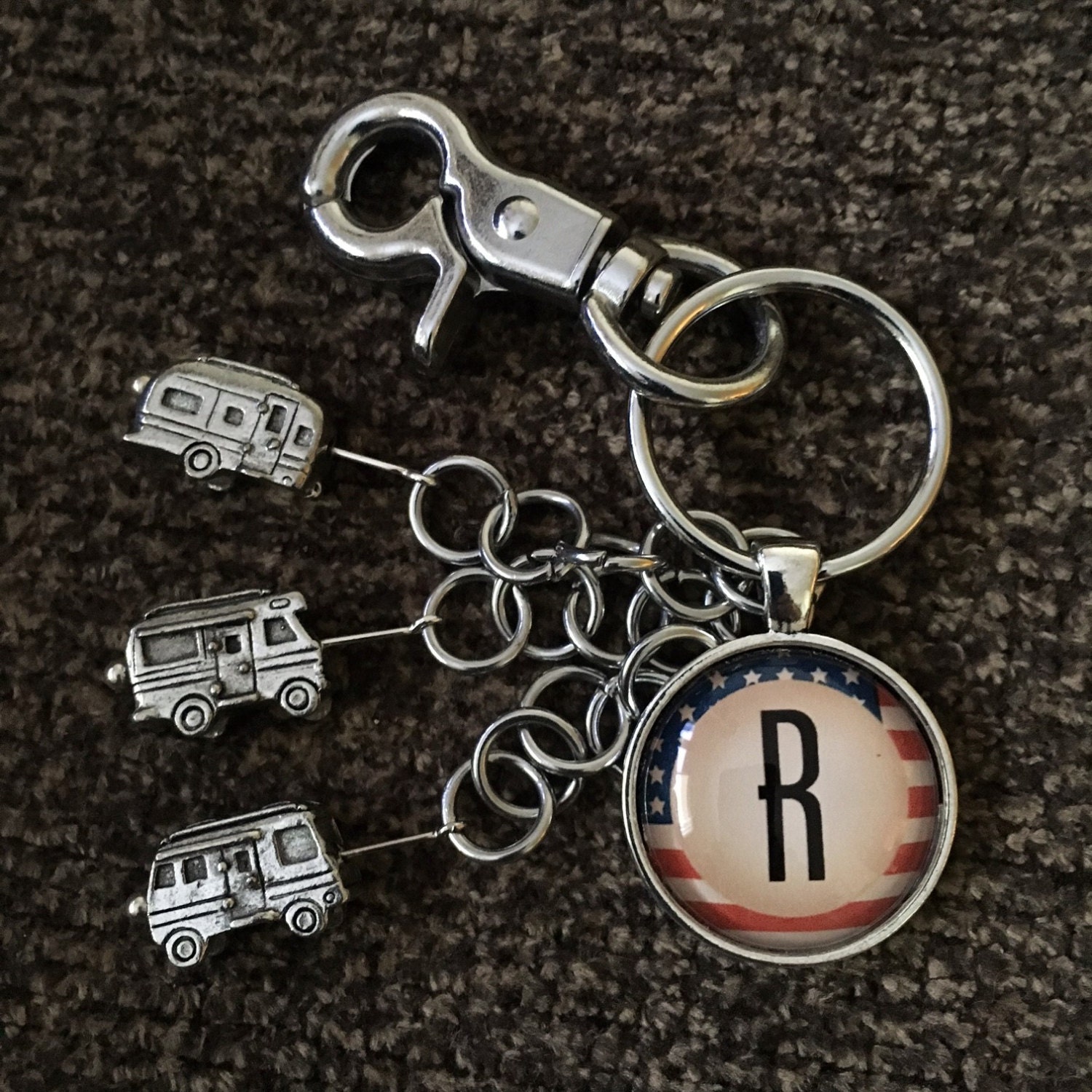RV Keychain with Swivel Clip & Customized American Flag