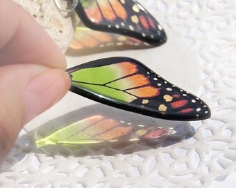 Tropical butterfly earrings|for|her Wings jewelry Orange earrings green earrings Romantic gift|for|mother gift daughter|in|law gift|for|her