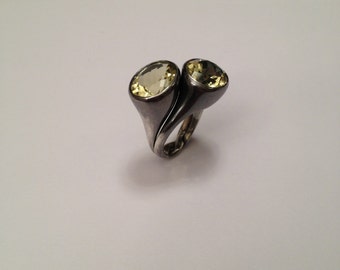Burnished silver ring 925 and lemon quartz