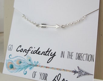 Arrow bracelet Graduation gift for her, daughter gift, sterling silver arrow charm bracelet, high school, college gradutation, message card