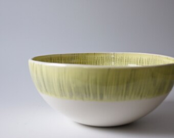 ceramics and pottery bowl, white and yellow table centrepiece, large porcelain bowl, decorative bowl, serving bowl, modern fruit bowl,