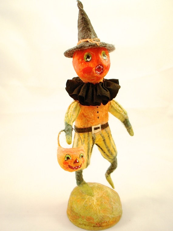 Spun cotton Halloween Jack O Lantern decoration figure OOAK