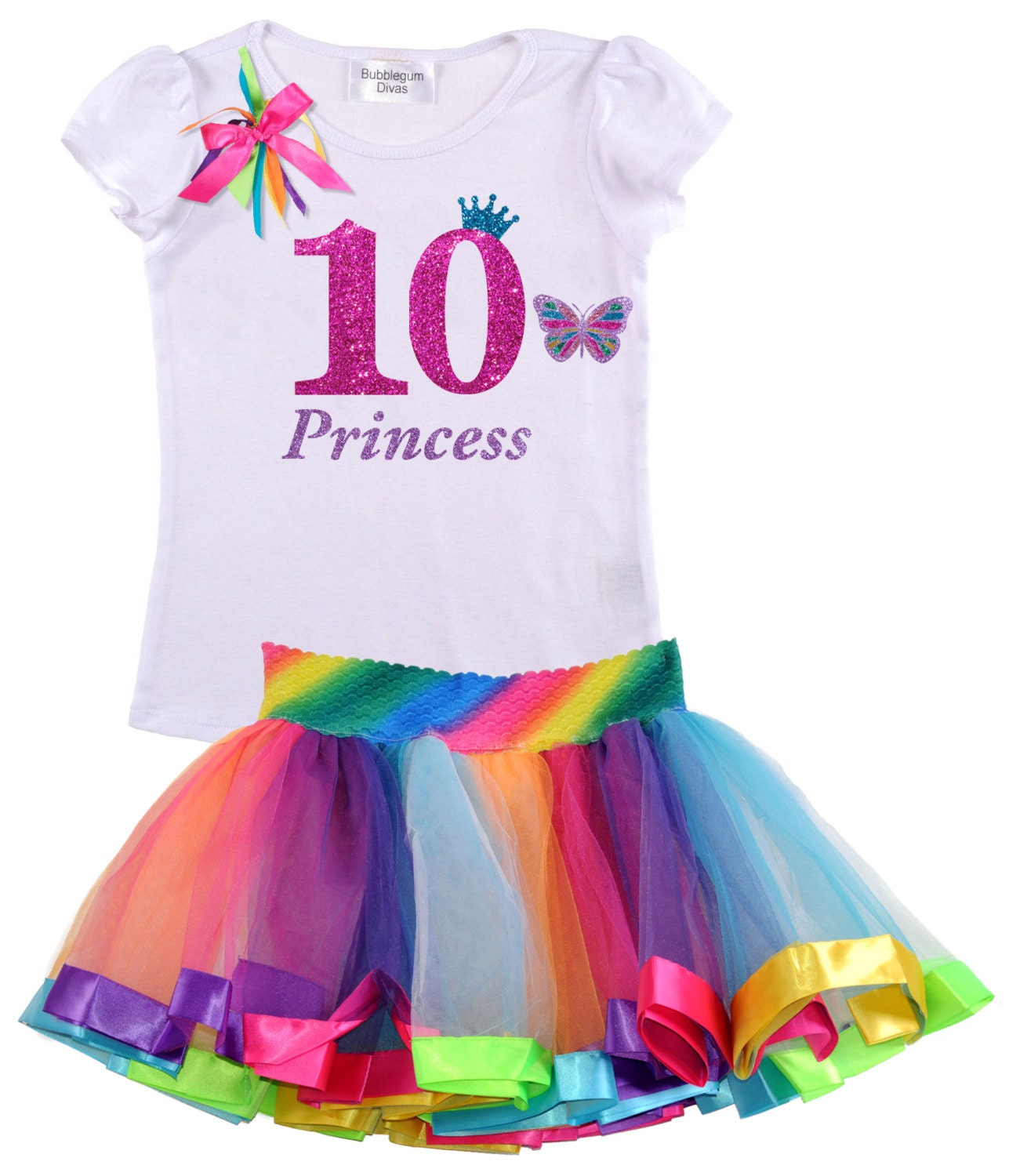 Butterfly 10th Birthday Outfit Rainbow Tutu by BubbleGumDivas