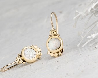 Bridal Earrings, Romantic Earrings, Elegant Earrings, Fine Gold Jewelry, 22k Solid Gold Earrings, Pearls Earrings, Anniversary gift, for her