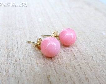 Pink Coral Earrings, Coral Stud Earrings, Coral Bridal Jewelry, Coral Bridesmaid Earrings, Genuine Coral, Real Coral Jewelry, Simple Studs