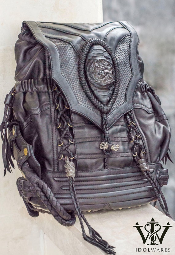 WAY-SEER BACKPACK. Luxury exotic leather backpack/messenger bag. Whip braided straps. Can connect to form across body style. In stock! by IdolWares steampunk buy now online