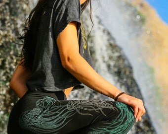 Jellyfish Full Leg Leggings - Yoga Leggings - Women's Black Leggings - Festival Leggings - Glow in the Dark Leggings - Festival Clothing