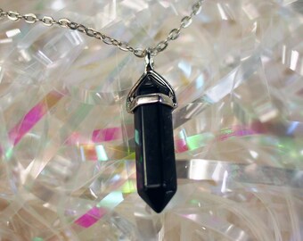 Black Onyx Crystal Necklace Crystal Choker Chain Crystal Pendant Pastel Goth Clothing Gem Necklace Onyx Pendant Pastel Grunge Choker