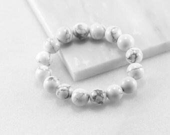 Howlite Bracelet/ Men Howlite Bracelet/ 12mm Bead Bracelet/ White Stone Bracelet/ Mens Beaded Bracelet